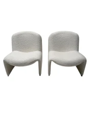 Giancarlo Piretti Two Mid-Century Modern Alky Lounge Chairs in Bouclé, 1970s